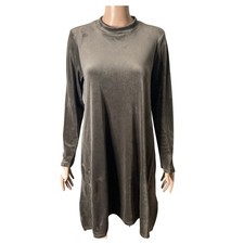 Pure Jill Velour Dress Womens Medium Petite Gray Soft 