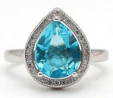 3CT Aquamarine  Topaz 925 Solid Sterling Silver Ring Sz 6 JB2-9