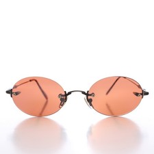 90s Rimless Oval Copper Lens Sunglass Silver - Romaine