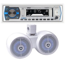 Pyle PLMRB29W 1-Din Receiver  1 Pair of 8" 600W Wakeboard LED White Speakers