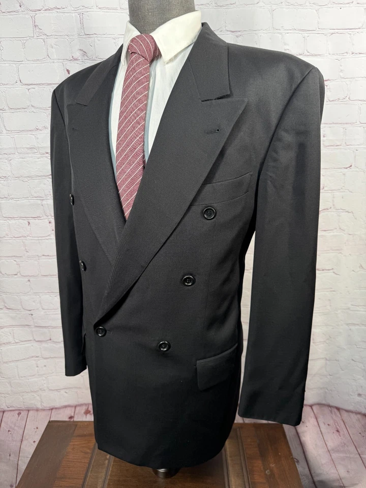 HUGO BOSS Mens Black DOUBLE-BREASTED Peak Lapel Sport Coat Blazer Jacket 42R - Image 2 of 4
