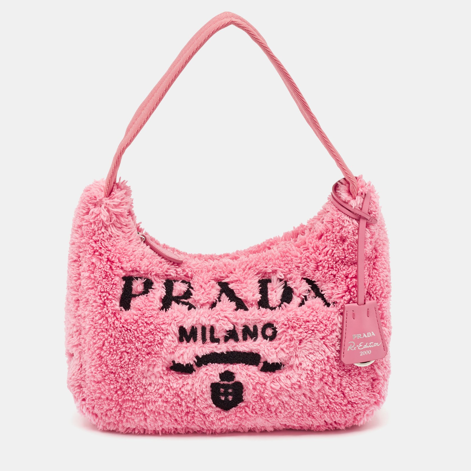 Prada Re-Edition 2000 Pink Terry Cloth Mini Baguette Bag