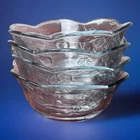 4-Vintage Anchor Hocking Savannah Embossed Floral Clear Glass Cereal Bowls Blue
