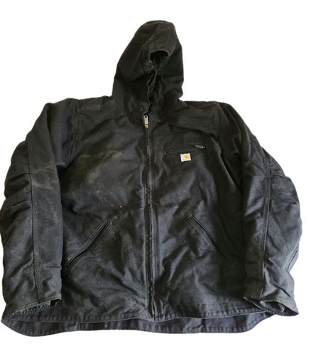 Carhartt Washed Duck Sherpa Lined Black Loose Fit Jacket Boys Size XL 16-18