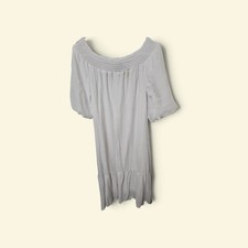 White Smocked Off The Shoulder Midi Dress Puff Sleeve Boho Tiered Ruffle Hem