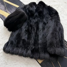 Women's Real Fox Fur Coat Size L Black Shipped from Japan