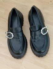 ASOS DESIGN black chunky loafers, silver horseshoe buckle, size 7, new