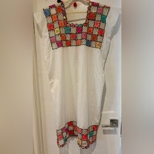 Hand Made Hand Crocheted Mexican Huipil dress white women s Vintage