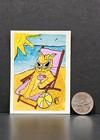 ACEO Original Art 2.5X3.5 Trading Card Actually, Cats Tabby Cat At The Ocean — photo 5