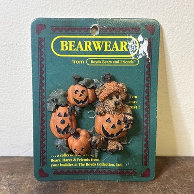 Boyds Bears Bearware '' Arlo in the Pumpkin Wreath '' pin NEW w/ origin packaging
