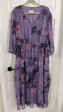 Destination 365 Women's Dress Floral Clip Dot Chiffon Purple Rose Sz 2X