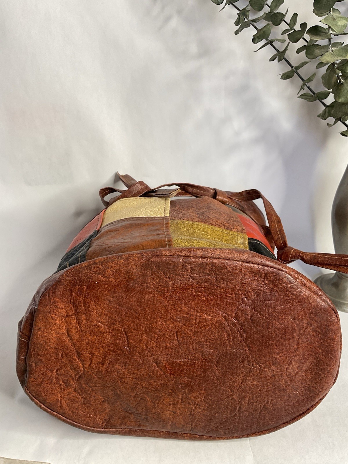 1960s 1970s Patchwork Drawstring Bucket Bag, Vint… - image 10