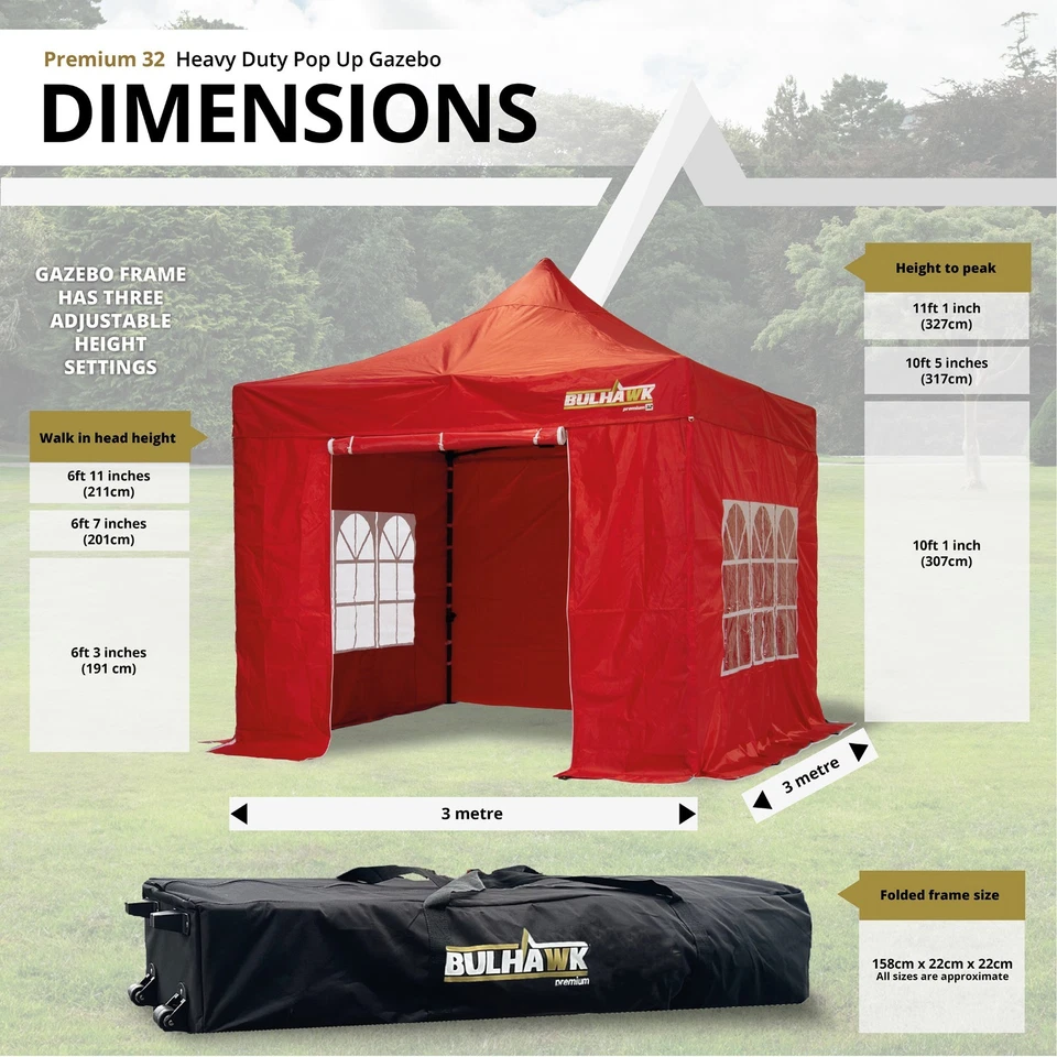 BULHAWK® 3x3m COMMERCIAL GRADE HEAVY DUTY POP UP GAZEBO MARKET STALL MARQUEE - Image 4 of 4