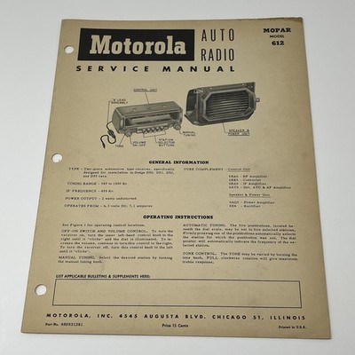 Dodge D50 D51 D52 D53 MOPAR Motorola Radio Service Manual Schematics Part List