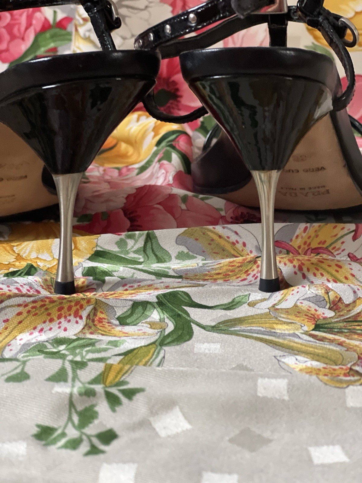 PRADA  BLK STRAPPY SHOES  WITH  SILVER STUDS & SILVER HEELS • NEVER WORN  39-1/2 thumbnail 12