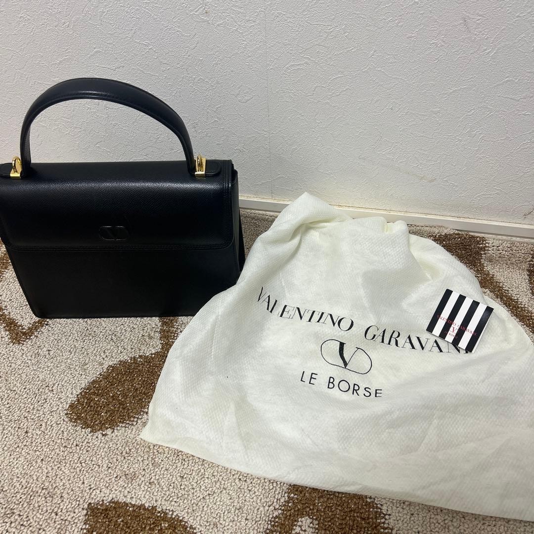 Valentino Hand Bag Tote Purse Logo Leather Black Auth Excellent From JAPAN thumbnail 11