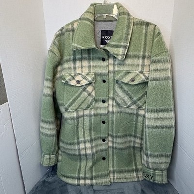 Roxy Women s Green Plaid Shirt Jacket S Oversized Cabin Core Cozy