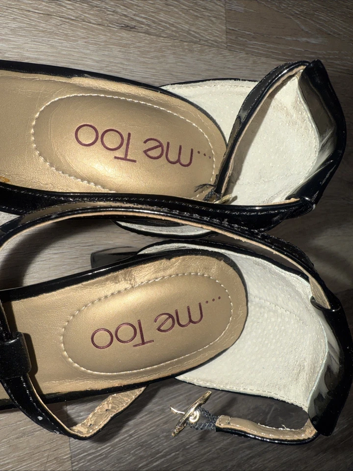 Me Too sólido negro puntera cerrada cremallera en la espalda bloque tacón talla 8M hebilla de tobillo Foto 3 de 4