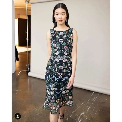 Marchesa Notte Dress Botanical Embroidered Midi Floral NWT Womens 2 Cocktail