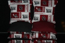8 CORNHOLE BEANBAGS made w OU OKLAHOMA SOONERS Fabric ACA Reg Bags Top Quality 