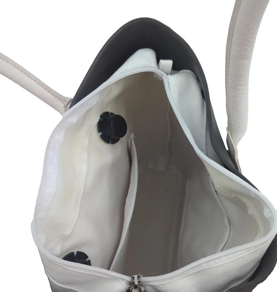 Bolso de hombro O BAG para mujer gris y blanco con inserción de lona extraíble de goma Foto 4 de 4