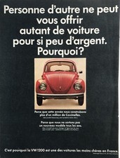 1969 Vintage VW Volkswagen Beetle French Color Photo Print Ad 10”x13-1/2”