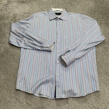 Bugatchi Uomo Flip Cuff Dress Shirt Mens XL Blue Striped Long Sleeve Cotton Work