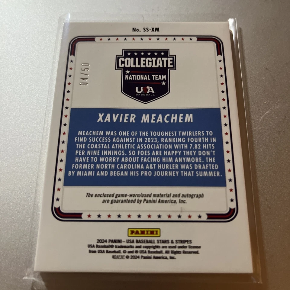 2024 Panini Stars & Stripes Xavier Meachem GOLD INK PATCH AUTO #'d 04/50 (CL4) - Image 2 of 3
