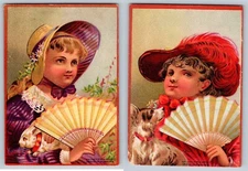 Victorian Children & Pets Trade Cards, Dog & Rabbit, Circa 1880s Set of 2