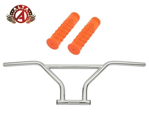 ALTA 4-Piece BMX Handlebar Old School Chrome W/ 116mm SKULL BMX Style GRIPS. - Picture 10 of 11