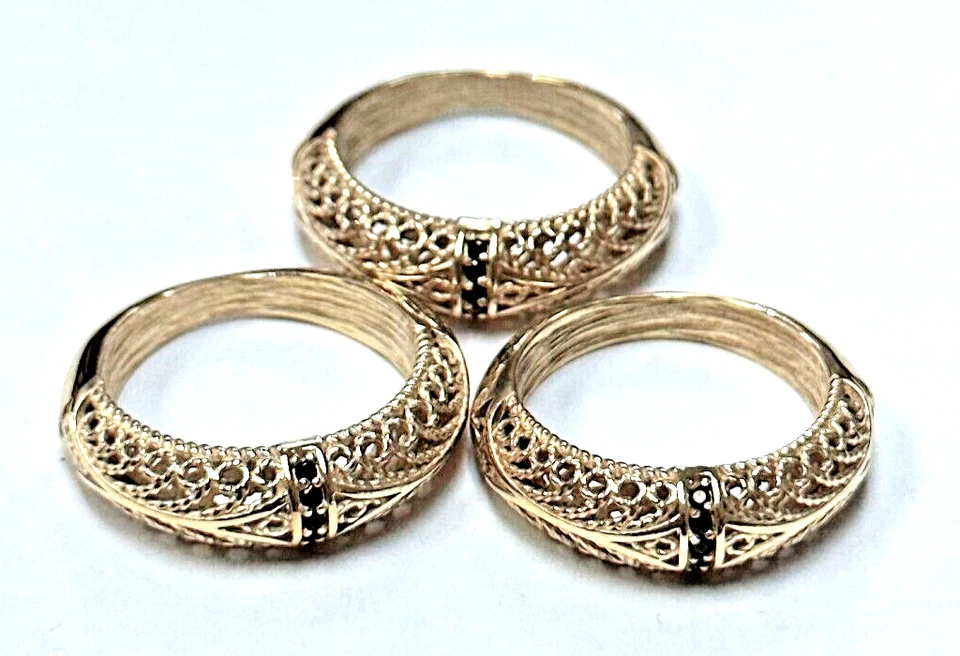 HSN Bellezza Juego de 3 Anillos Apilables Filigrana Espinela Negra Talla 6 Foto 2 de 3