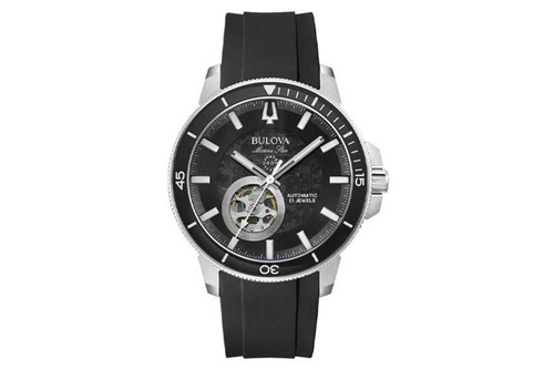 Bulova Marine Star Black Automatic Mens watch 96A288 HALF PRICE. FREE Hard Case - Picture 2 of 20