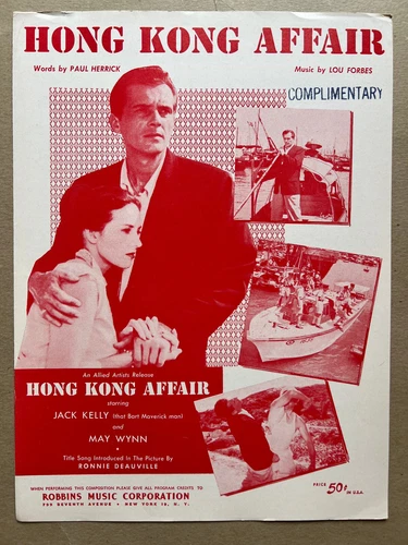 1958 BART MAVERICK Jack Kelly FILM sheet music HONG KONG AFFAIR May Wynn FORBES