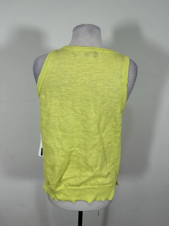 Camiseta sin mangas blanca Warren para mujer color amarillo neón mezcla de lino con ribete de ganchillo talla L Foto 4 de 4