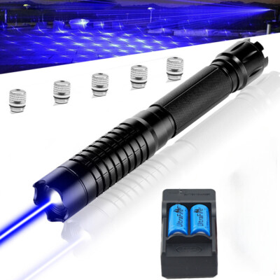 LMM6B Adjustable Focus 450nm Laser Pointer Visible Beam Light Battery & Charer