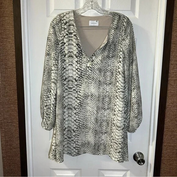 Adrienne Tan/Beige Python/Snake Print V Neck Long… - image 1