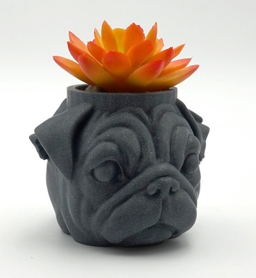 Pug Planter FAKE Succulent Included with Drainage for Real Plant Pug DESK GIFT