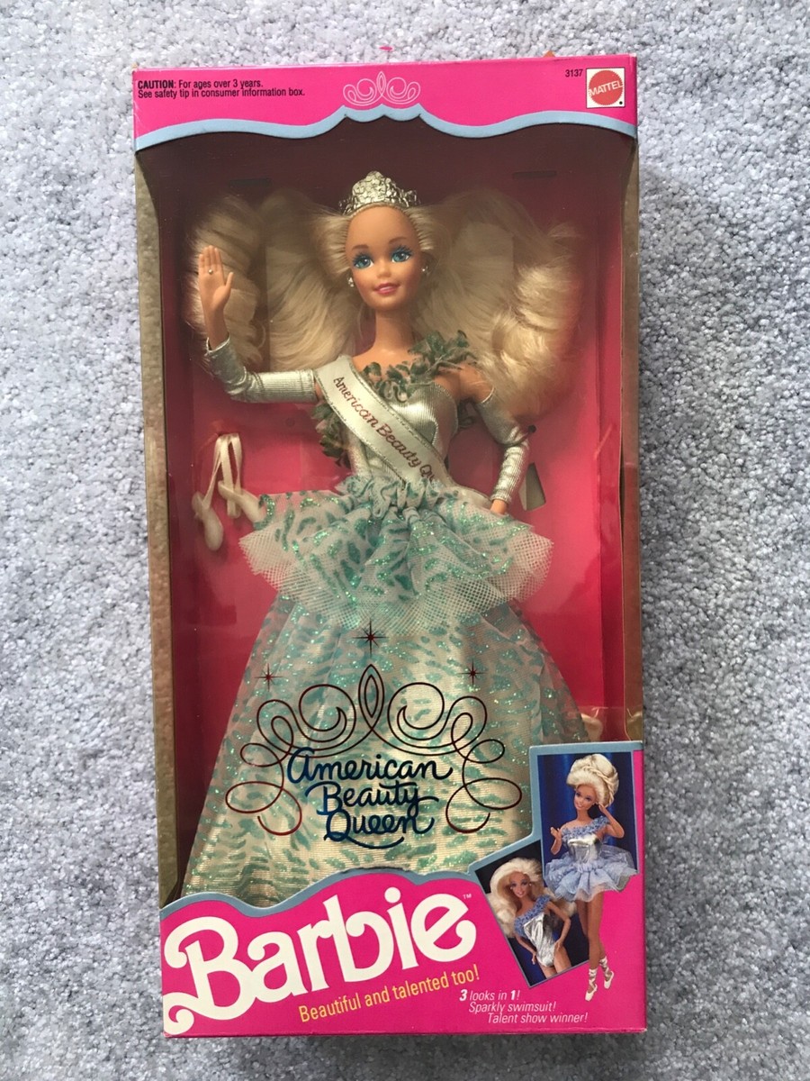 1991 American Beauty Queen Barbie Doll MIB plastic on box is slightly yellow