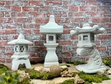 Japanische Steinlaternen 3er Set in Lichtgrau Yukimi Pagode Teich Garten deko