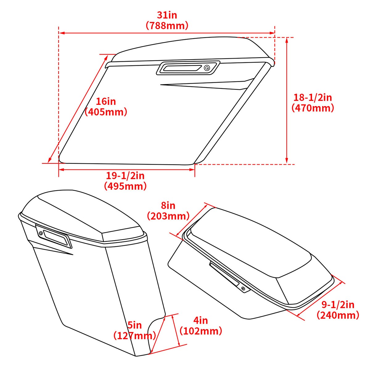 Vivid Black 5'' Stretched Extended Hard Saddle Bags For 2014-24