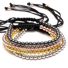 Lo último Dijes Punk Unisex Mujeres Hombres Cuero Macramé Pulsera 18K 4MM Cuentas Joyería