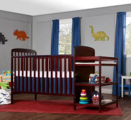 cherry crib with changing table