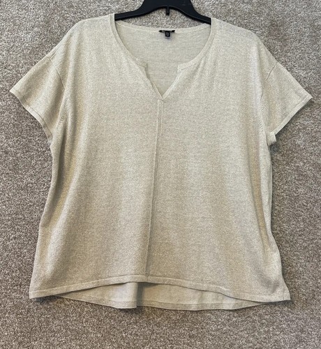 Talbots Womens 3XP Petites Linen Metallic V-Neck Short Sleeve Top - 第 10/12 張圖片