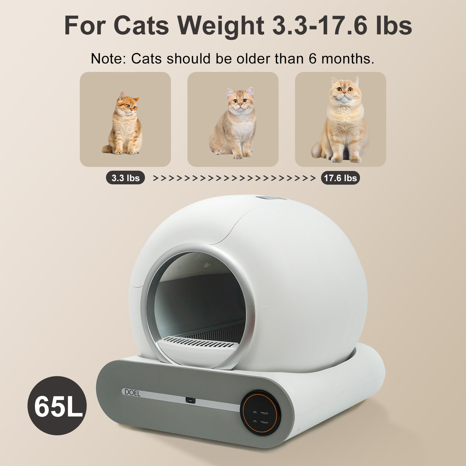 65L Smart Self Cleaning Cat Litter Box for Multiple Cats APP Control 2.4G WiFi