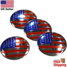 (4x) American Flag Wheel Center Cap Sticker Emblem Decals 2.2" Dome