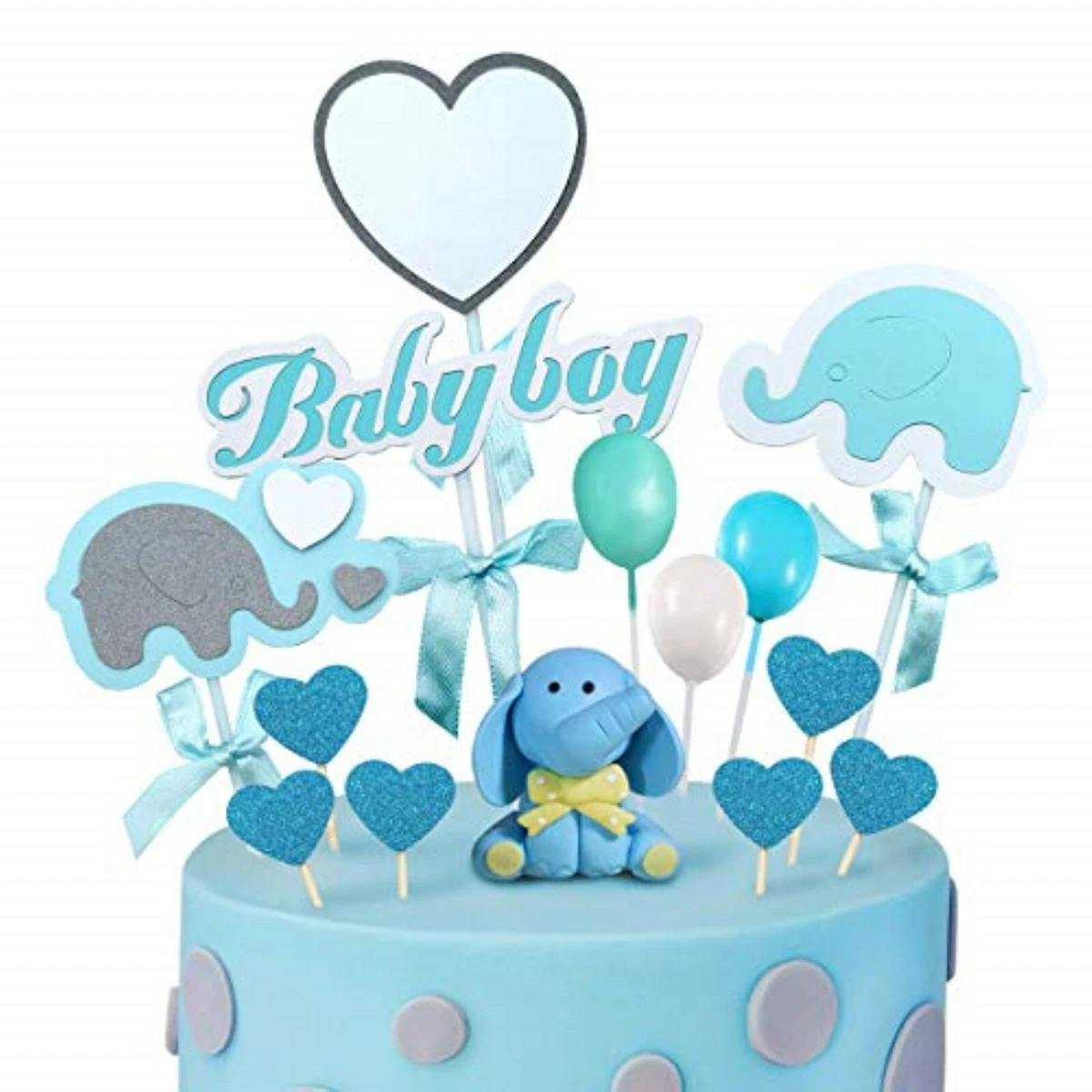 Blue Elephant Baby Shower Cake Topper Decoration for Baby Boy, Elephant  Theme