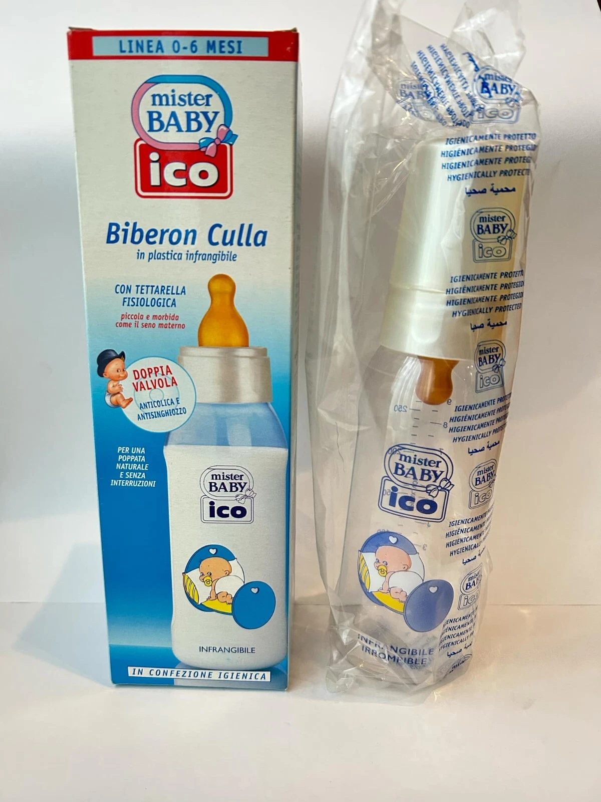 Vintage mister baby pacifier succhietto baby bottle 250ml white 0-6 months