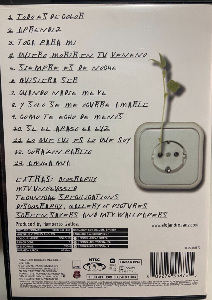 Alejandro Sanz - MTV Unplugged region 1 DVD (Spanish music) | eBay
