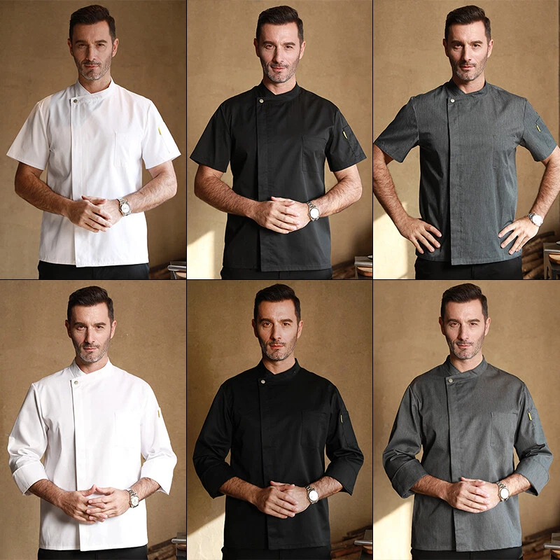 Men Chef Uniform Kitchen Jacket Coat Short/Long Sleeve Cooking Restaurant Top - Image 3 of 4