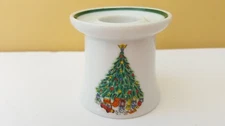 Salem Noel Porcelle 2 " Taper Candlestick Holder Christmas Tree Green Rim